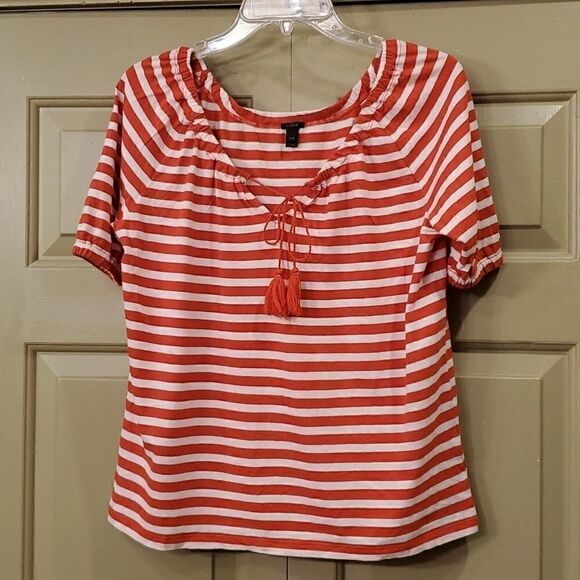 J.Crew orange and white striped oversized t shirt - Picture 1 of 7